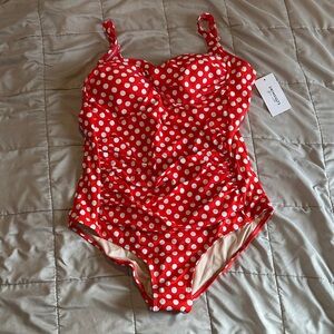 Swimsuits for All - Red and White Polka Dot  One Piece 22 - NWT